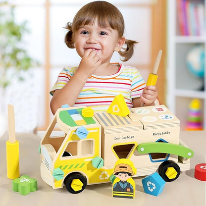 Wooden Recycling Truck Toy Take-Apart Garbage Sorting Truck