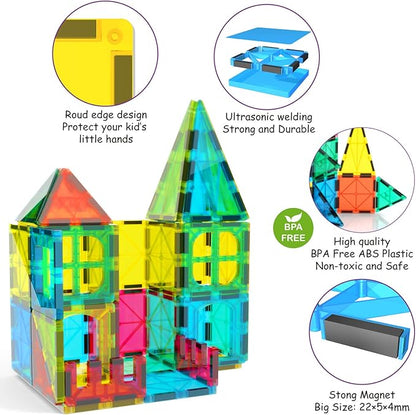 Jasonwell Magnetic Tiles Kids Magnetic Blocks 60PCS Building Sets 3D Magnet Tile Building Blocks Toy Construction Educational STEM Toys Gifts for Toddlers Boys Girls 3 4 5 6 7 8 9 10 + Year Old