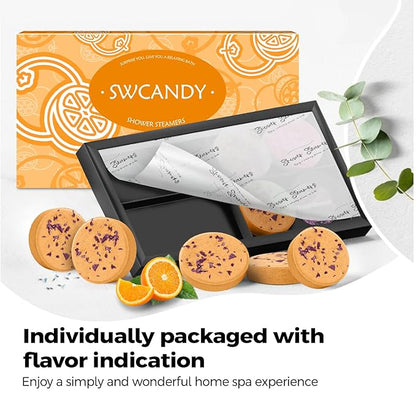 Aromatherapy Shower Steamers Birthday Day Gifts Orange- Swcandy 8 Pcs Bath Bombs Birthday Gifts for Women, Shower Bombs with Essential Oils, Relaxation Home SPA for Women Who Has Everything