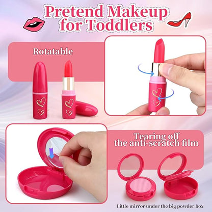 Toddler Girls Toys Pretend Makeup Kits - Fake Makeup Set Toys for Kids 3 4 5 6 Year Old , Play Makeup Gift for Little Girls 3-5, Toddler Makeup Kit with Fake Makeup Toy Birthday Gift