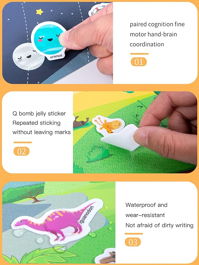 Jelly Reusable Sticker Books for Toddlers 1-3 2-4 Years, Portable Travel Toys Sticker Activity Book for Kids 2 3 4 Year Old Girls Boys (Vehicles)