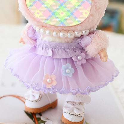 Clothes for Dolls Accessories, Outfit Set 5 Pieces Gauze Dress for 15cm 17cm Doll (No Doll), Romantic Skirt Doll Clothing Set Replacement Purple