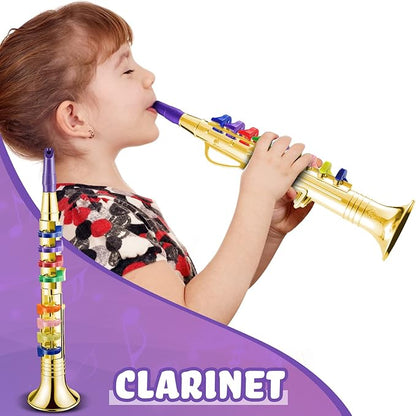Amylove Set of 2 Toy Trumpet and Clarinet for Kids Toddlers Plastic Instruments Fake Music Toy Portable Early Educational Toys Teaching Songs Musical Gifts(Gold)