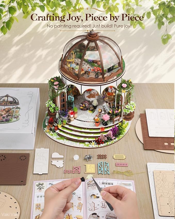 [2025 New] Hanging Garden Miniature House Kit with LED Light, Book Nook Kit with Cover for Birthday, 3D Wooden Bookends Puzzle Bookshelf Decor Building Kit Birthday Gifts for Family, Friends