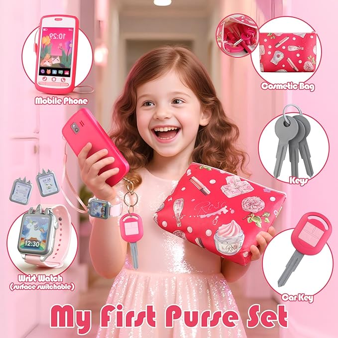 Girl Gift Pretend Makeup for Toddlers 3-5 4-6, Fake Makeup Set with Cat Commetic Case, Play Makeup for Kids Age 3 4 5 Year Old, Toddler Make Up Kit for Little Girls Birthday