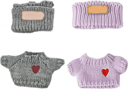 2 Sets for Clothes 17cm/15cm Outfits (4 Pieces) Accessories Handcrafted Crochet Doll Clothes for Fashion Designer Ropa Collection with Hats & Sweater Purple&Grey