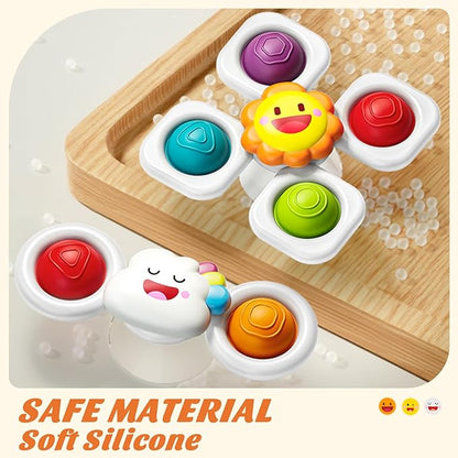 SpringFlower Baby Toys 0-6-12-18 Months,Suction Cup Spinner Toys,Baby Bath Toys for Boy&Girl, Sensory Toys &Travel Table Toy for Toddlers, Birthday Gifts for 1 2 3 Year Old Toddler