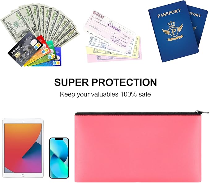 4Pack Money Bag 11 X 6" - Safe Durable Waterproof PU Leather Bank Pouch With Zipper for Cash, Coins, Checks, Bills, Receipts, Makeup, Tool Storage (Peach)