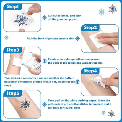 Landhoow 240 Pcs Winter Snowflake Tattoos Temporary Glitter Blue Silver Snowflake Temporary Tattoos for Snowman Apparel Accessories Stickers for Winter Themed Party Decor