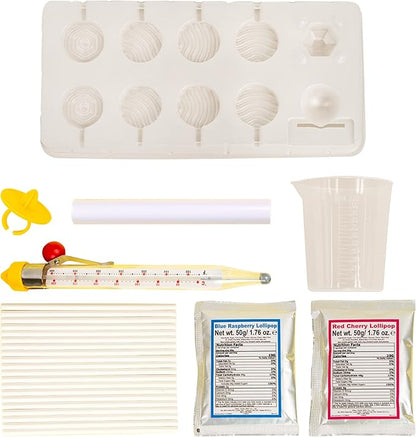 Thames & Kosmos Lollipop Lab | STEM Experiment & Activity Kit | Make Yummy Red Cherry and Blue Raspberry Lollipops & Ring Lollipops! | Explore Chemistry & Math | Includes Real Candy Thermometer