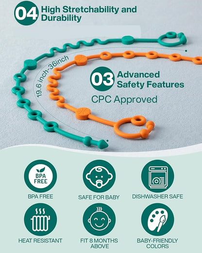 Toy Straps for Baby, Adjustable Toy Holder for Stroller Accessories, Silicone Baby Tether Pacifier Clip, No Throw Baby Travel Essential Leash for High Chair, Car Seat (6-Pack)