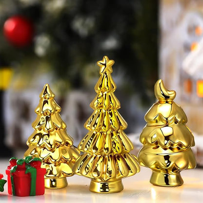 Thyle 140 Pcs Mini Golden Christmas Trees for Xmas Decorations Christmas Vase Filler Small Golden Xmas Tree Statue for Home Table Scatters Favor Vase Filler