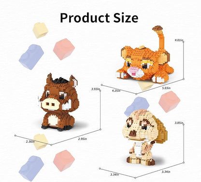 Lion, Warthog, Meerkat Mini Building Blocks Sets, Not Compatible with Lego Animals, 1856 PCS Micro Mini Building Toy Bricks for Adults, Party Favors for Kids Boys Girls 14+