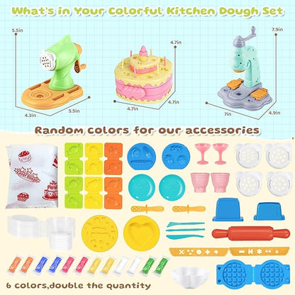71 PCS 3 in 1 Dough Sets for Kids Ages 3-4-8, Art Crafts Dough Tools Kit, Ice Cream Playset Noodle Cake Maker Machine, Kitchen Creations Food Play Toys Boys Girls