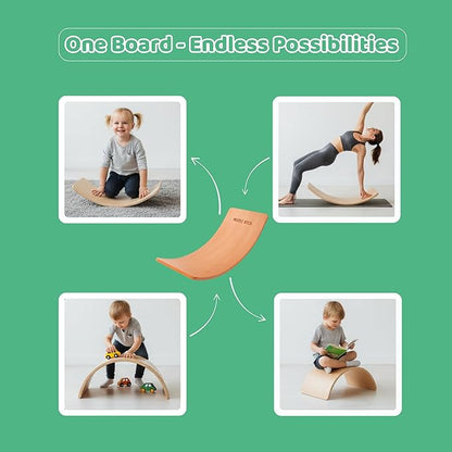Wooden Wobble Balance Board - 37'' Natural Wobble Board, Montessori Open-Ended Toy, Waldorf Learning & Core Strength Exercise