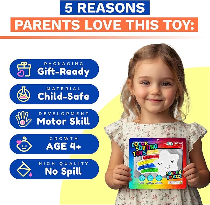 Sensory Toys for Toddlers Travel Toys Color Sorting Matching Montessori Squishy Toy for Toddler Car Activities Calm Down Preschool Toy 4 Vibrant Fine Motor Skills Color Sorting Game for Kids Gift