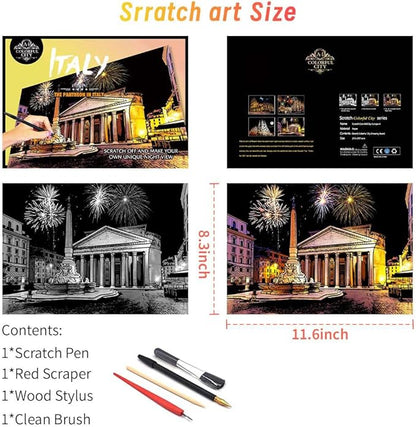 Scratch Art for Adults(8 Sheets A4),Family Creative DIY Painting Papers for Travel Lovers,Craft Lovers|Creative Scratch Art Adult (Philadelphia/Italy) by Iskueal