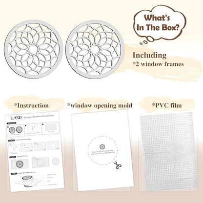 iLAND 1/12 Scale Accessories of Dollhouse Windows, Wooden DIY Dollhouse Building Supplies, Complete Miniature Windows Kit w/Wooden Frame & Grid Pattern PVC Film