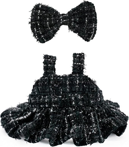 Clothes for 17cm Dolls, Premium Dolls Accessories with Chic Black Bow Spaghetti-Strap Dress Set, High-End Fashion Outfit for Play & Display