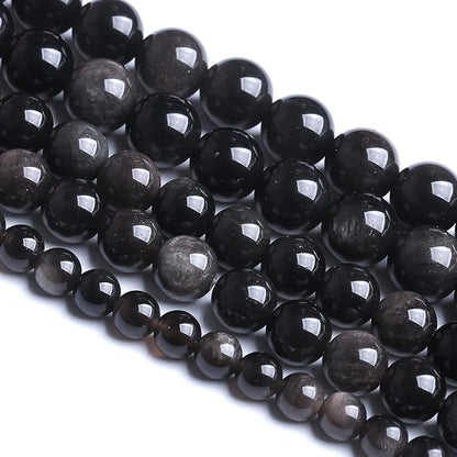 10MM 38PCS Natural Stone Silver Obsidian Loose Beads for Jewelry Making DIY Bracelet