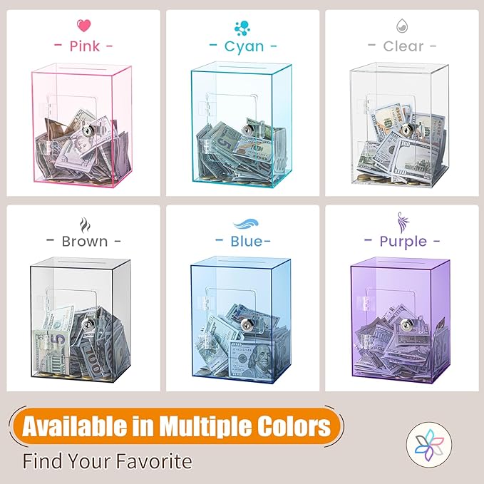 Hicocool Clear Piggy Bank with Lock, Acrylic Piggy Bank for Adults Kids Openable, Reusable Money Saving Box with Key for Birthday (Purple)