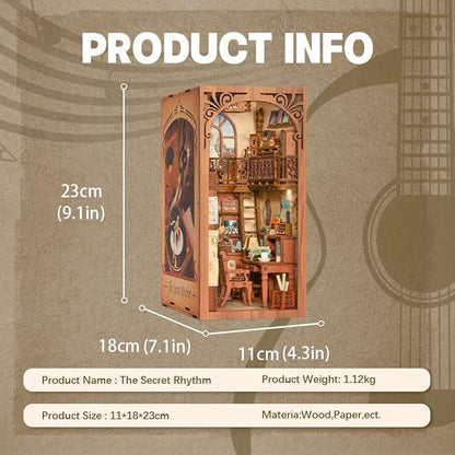 Fsolis Book Nook Kit Music, DIY Miniature Room House Kit 3D Wooden Puzzles for Adult Decorative Bookend Bookshelf Nook Decor Gifts for Women Teens and Book Lovers(The Secret Rythm)