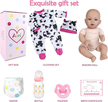 Aori Reborn Baby Girl Doll Realistic - 18" Premium Weighted Lifelike Newborn Dolls with Poseable Limbs and Cloth Body, Nice Gift for Kids 3+, Elderly and Collectors