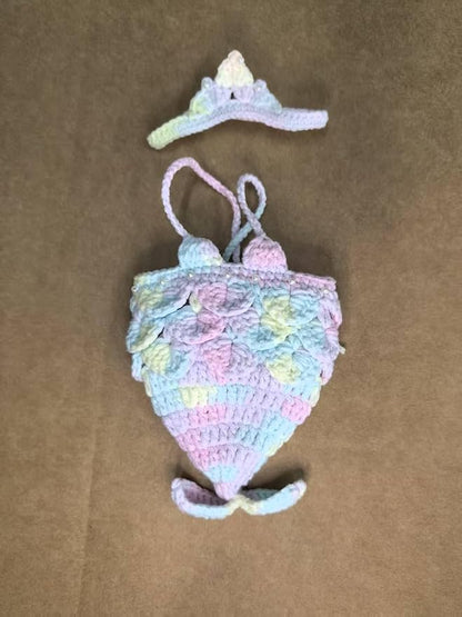 Clothes for Labubu Doll,Clothes for Doll Accessories,Hand-woven Bikini Mermaid Crochet Skirt Set,Summer Mermaid Costume Outfit Suitable for Labubu15&17cm,Dress-Up Accessories for Labubu Doll (color03)