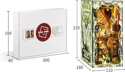 Book Nook Kit - DIY Miniature Dolls House Kit with Furniture and LED Light, 3D Puzzle Wooden Art Bookends, Model Kits for for Adults and Teens (Secret Forest)