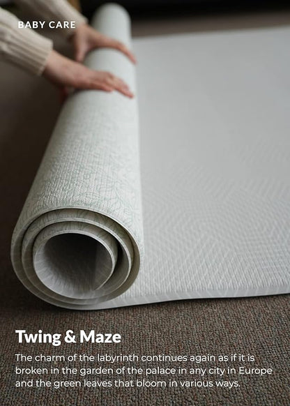 Baby Care Play Mat (Medium, Hygge - Twig & Maze) 73’’ x 49’’ Original One-Piece Reversible Rollable Waterproof Play Mat for Infants, Babies, Toddler, and Kids