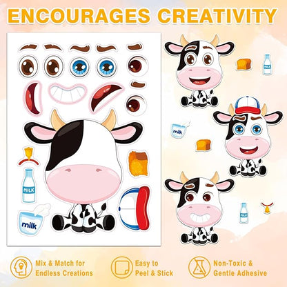 Aowplc 48 Pcs Make-a-Face Sticker Sheets for Kids 12 Animal Designs for Party Favors Crafts Activities & Goodie Bag Stuffers