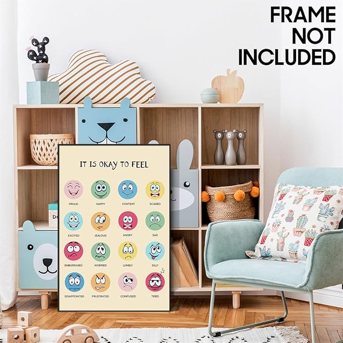 xbsifyiooa Feelings Chart Poster, Calming Corner Poster, Preschool Classroom Must Haves for Kids, Mental Health Posters, It Is Okay To Feel Emotions Poster, Therapist Office Wall Art 24x36in Unframed