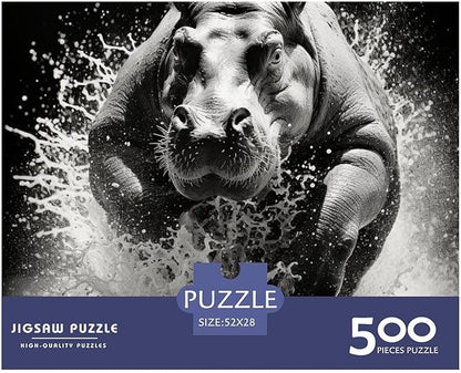 Hippo Thickened Wooden Jigsaw Puzzles 500 Pieces 3D Animal for Adults Fun Education Game Home Decoration Toy Intellectual Game Stress Relief Toy Premium & Durable 500pcs (52x38cm)