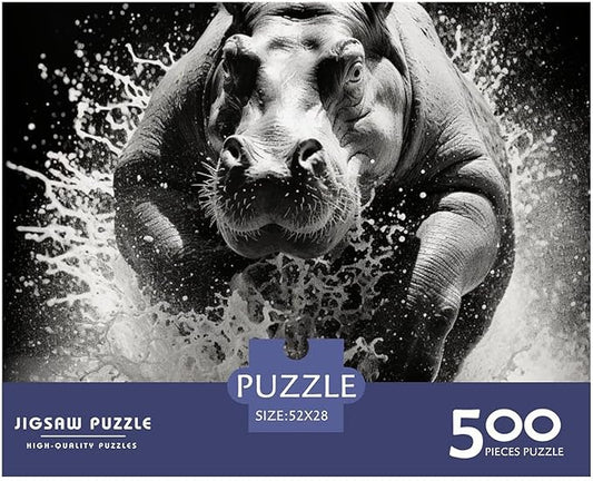 Hippo Thickened Wooden Jigsaw Puzzles 500 Pieces 3D Animal for Adults Fun Education Game Home Decoration Toy Intellectual Game Stress Relief Toy Premium & Durable 500pcs (52x38cm)