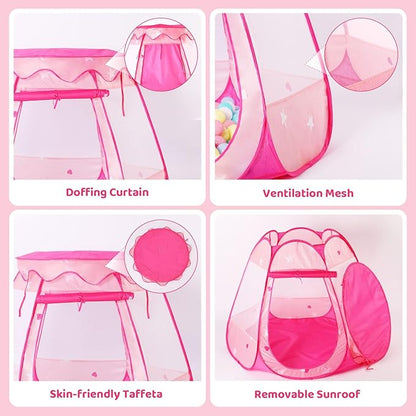 Baby Ball Pit for Toddler with 50 Balls, Pop Up Princess Tent with Star Lights for 1 2 3 Year Old Birthday Gift, 12-18 Months Baby Girl Toys with Carrying Bag, Indoor&Outdoor Play Tent for Kids