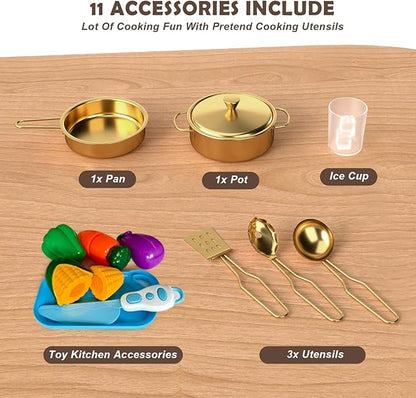 JOYDIAS Kids Play Kitchen Set, Pretend Wooden Kid Kitchen Playset Toy Kitchen w/Sound and Light, Oven, Washing Machine, Toy Coffee Station and Toddler Kitchen Accessories for Kids Age 3+