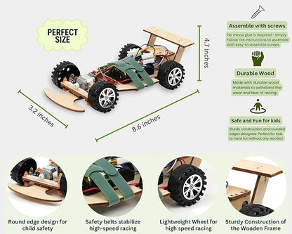 Wooden Wireless Remote Control F1 Racing Car Science Kit to Build (Green), STEM Project for Kids Aged 8 9 10 11 12 13, Science Building Kit Gift for Boys and Girls