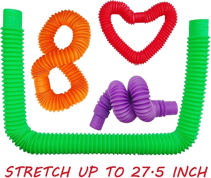 24 Large Jumbo Pop Tubes Sensory Fidget Toys for Party Favors, Classroom Prizes, Goodie Bags, Kids, Toddlers, Adults, Birthday, Christmas, Valentine Gifts