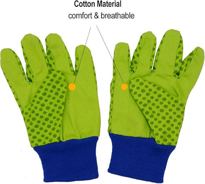 HANDLANDY 2 Pairs Kids Gardening Gloves, Girls Boys Children Garden Work Play Gloves (Green Ladybug & Dot, Medium)