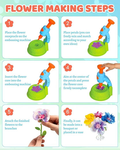 DIY Art Flower Toys Include Extra Accessories Set, Arts and Crafts Activity Kit for Kids, Flower Garden Building Toys for Girls, Birthday Gifts for 3 4 5 6 7 8 9 10 11 12 Year Old Girls(Green)