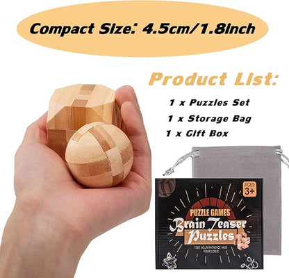 VolksRose 15pcs Wooden Brain Teaser Puzzles, IQ Challenge Puzzle Games, Logic Mind Puzzle Box Lock Toy Disentanglement 3D Small Brain Puzzle Gift Set for Adults Teenagers Kids, 1.8inch 4.5cm