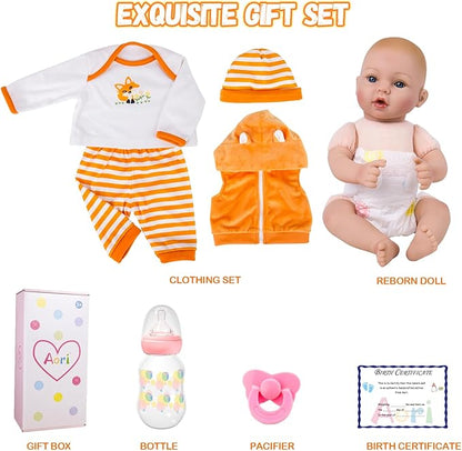 Aori Reborn Baby Dolls Lifelike 18-inch - Realistic Newborn Girl Doll That Look Real, Nice Gift Set for Kids, Parents-to-be, Grandparents