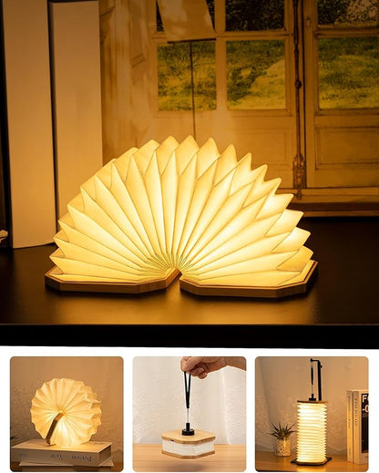 Originality Folding Accordion Lamp, Warm Light Lamp, Portable Desk Lamp, Japanese Gifts, Creative LED Paper Lantern with USB for Home Decoration(Bamboo)
