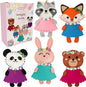 Cymbana Kid Sewing Craft Kit to Make a Friend for Beginner Felt Craft Learn to Sew, Panda Fox Bunny Raccoon Bear 5 Animals