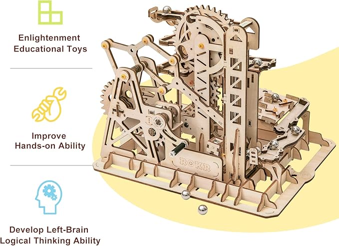 ROKR Marble Run 3D Wooden Puzzles Model Building Kits for Adults - Educational Project Brain Teaser, DIY Crafts for Adults & Kids (Ladder)