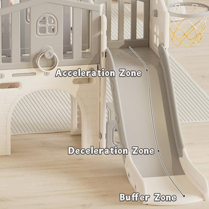 KORIMEFA Toddler Slide Set, 8 in 1 Kids Slide, Indoor Outdoor Slide for Toddlers Age 1-3, Toddler Playset with Basketball Hoop and Tunnel, Toddler Indoor Outdoor Playground
