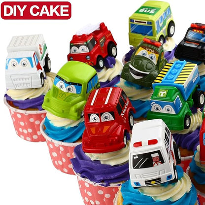 Funcorn Toys Pull Back Car, 12 Pack Assorted Mini Plastic Vehicle Set, Pull Back Truck and Car Toys for Boys Kids Toddler Party Favors,Die Cast Car Toy Play Set