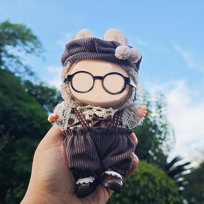 17cm Doll Clothes Set, Cute Boy Outfits and Glasses, 6 PCS Cute Hat & Overalls Set Stylish Outfits Exquisite Accessories