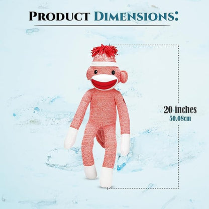 Adorable Sock Monkey, The Original Traditional Hand Knitted Stuffed Animal Toy Gift-for Kids, Babies, Teens, Girls and Boys Baby Doll Present Puppet (20" Orange)