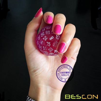 Bescon Translucent Polyhedral Dice 100 Sides, Transparent D100 die, 100 Sided Cube, D100 Game Dice,100-Sided Cube of Purple